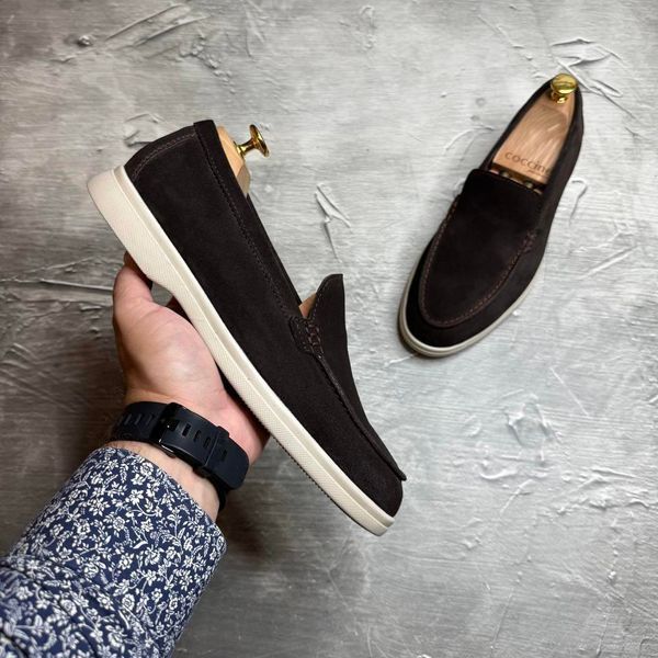 Мужские коричневые замшевые лоферы весна/лето BR-2510/9 brown | Стильные коричневые мужские замшевые лоферы BR-2510/9 brown фото