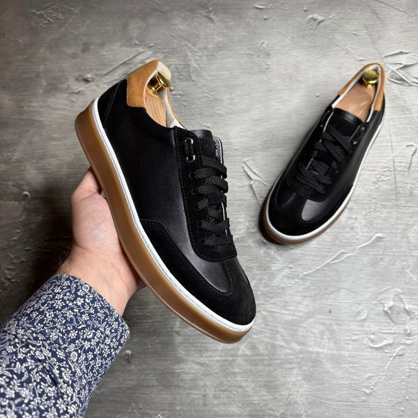 Мужские чёрные кеды из натуральной кожи М-11 black/к весна/осень М-11 black/к фото