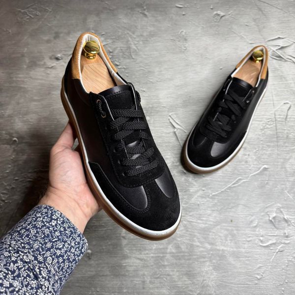 Мужские чёрные кеды из натуральной кожи М-11 black/к весна/осень М-11 black/к фото